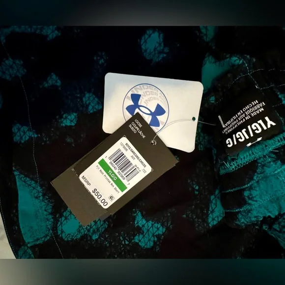 NWT New UNDER ARMOUR Black Teal Project Rock Woven Athletic Shorts Boys L - Picture 5 of 5